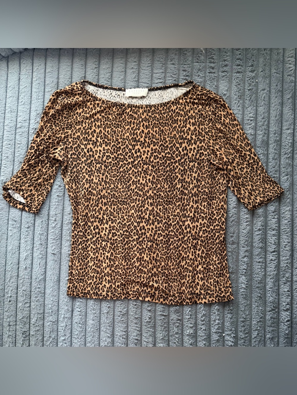 Express Tricot Y2K Vintage Leopard Print Short Sleeve Top - Tan and Black